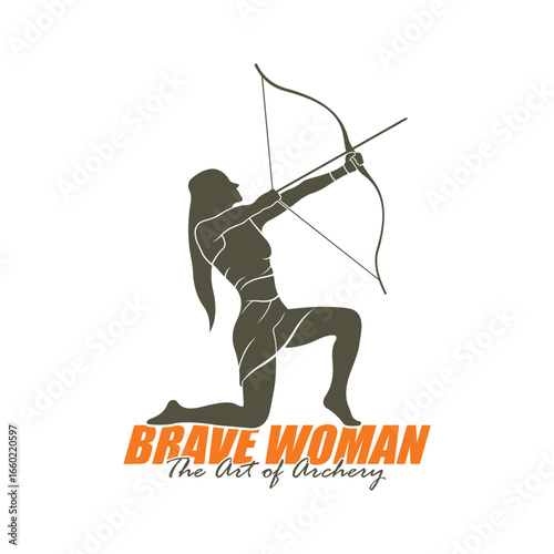 Archer Logo Design Concepts Vector. Silhouette Female Archer Template Illustration