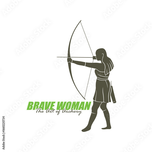 Archer Logo Design Concepts Vector. Silhouette Female Archer Template Illustration