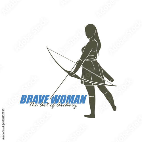 Archer Logo Design Concepts Vector. Silhouette Female Archer Template Illustration