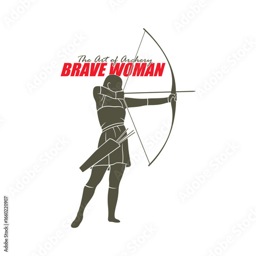 Archer Logo Design Concepts Vector. Silhouette Female Archer Template Illustration