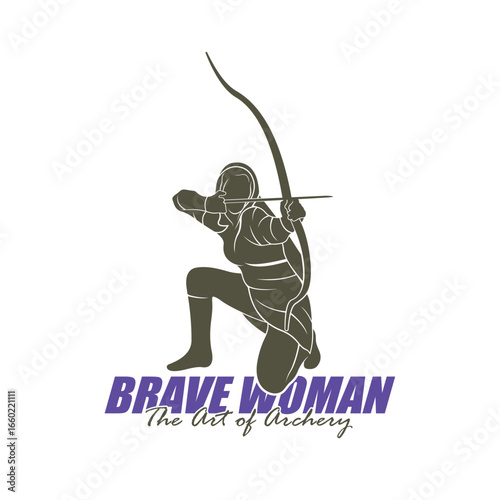 Archer Logo Design Concepts Vector. Silhouette Female Archer Template Illustration