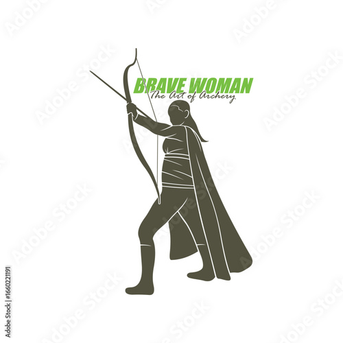 Archer Logo Design Concepts Vector. Silhouette Female Archer Template Illustration
