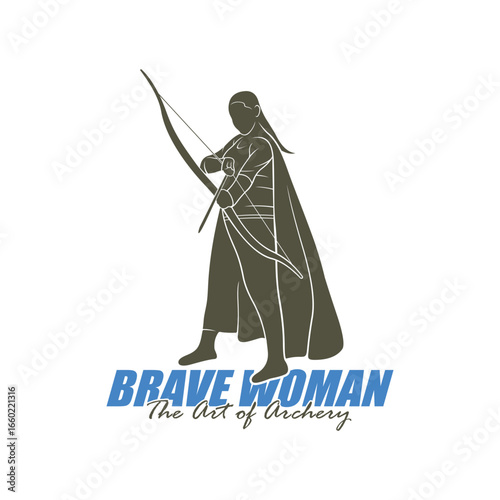 Archer Logo Design Concepts Vector. Silhouette Female Archer Template Illustration