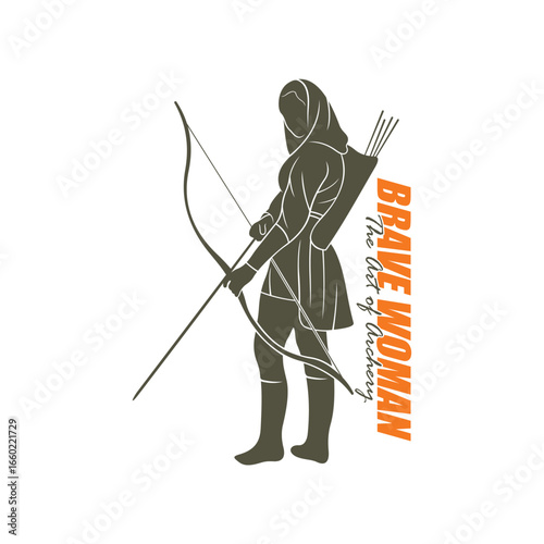 Archer Logo Design Concepts Vector. Silhouette Female Archer Template Illustration