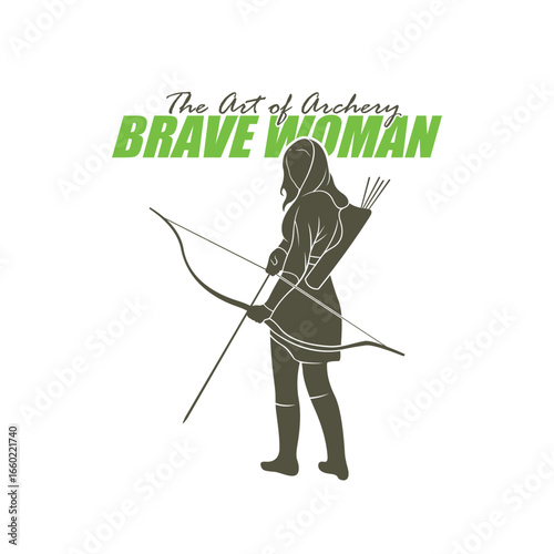 Archer Logo Design Concepts Vector. Silhouette Female Archer Template Illustration