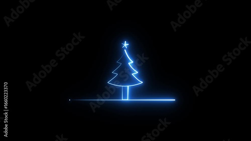 Neon Christmas tree animation, color shift with blink. Glowing neon Christmas tree icon with star, looped color blink animation. New Year tree, christmas xmas spruce. Green,