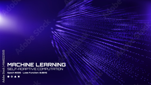 Blue digital data lines and abstract light. Machine learning and self-adaptive computation concept for modern technology.