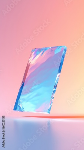 Abstract iridescent rectangle, suspended in soft pastel light.