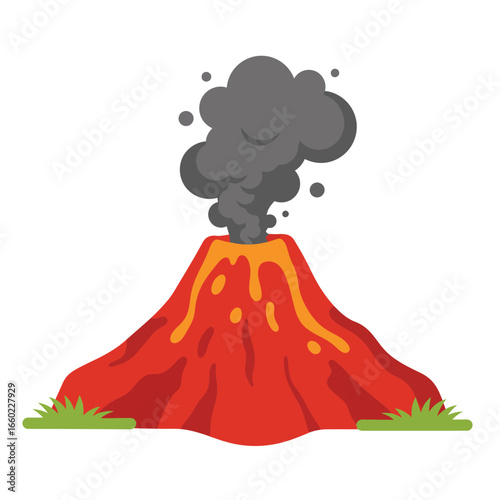 Active Volcano Erupting with Smoke and Lava eruption