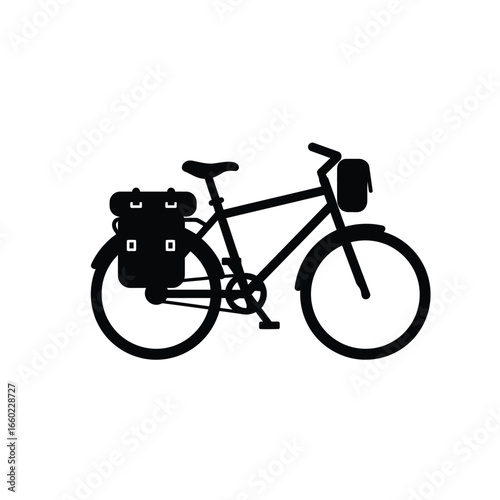 Black silhouette of a bicycle with saddlebags bike