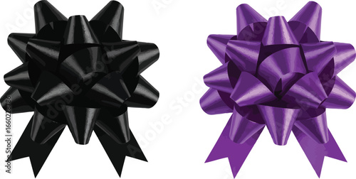 Two decorative gift bows black and purple
