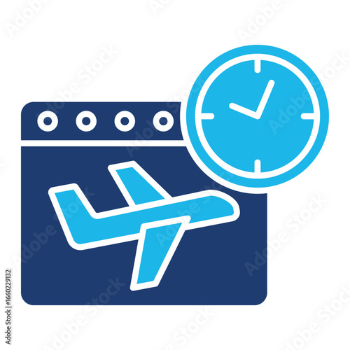 Flight Time Icon In Blue Monochrome Flat Design, Vector Illustration