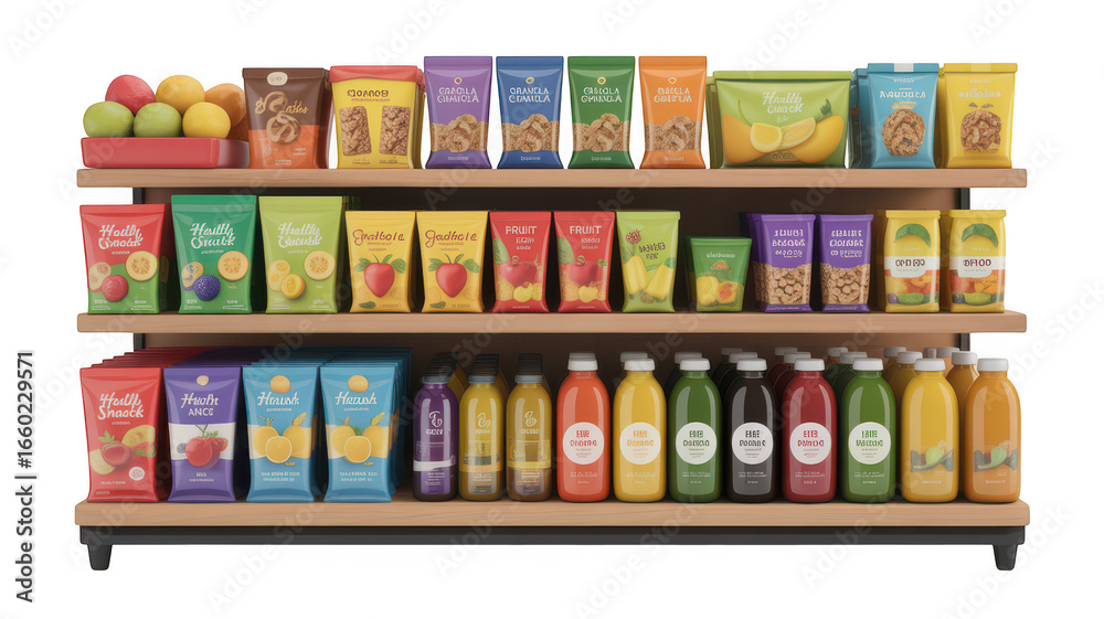 Fototapeta premium Supermarket aisle with a variety of food and drink products isolated on transparent background