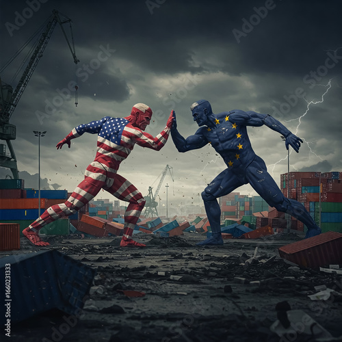 United States and European Union in Symbolic Standoff Amid Trade Tensions, Representing Diplomatic Struggles and Strategic Economic Competition