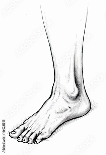 An ethereal and abstract illustration of a human foot and ankle crafted from delicate wisps of smoke, a surreal monochrome concept for art or medical themes.
