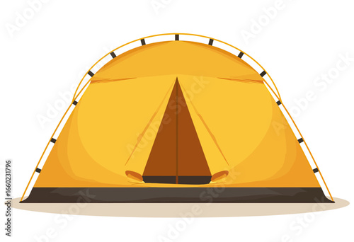 Front view of a bright yellow dome tent, an essential outdoor shelter for camping, hiking, and wilderness adventures, presented as a clean vector illustration.
