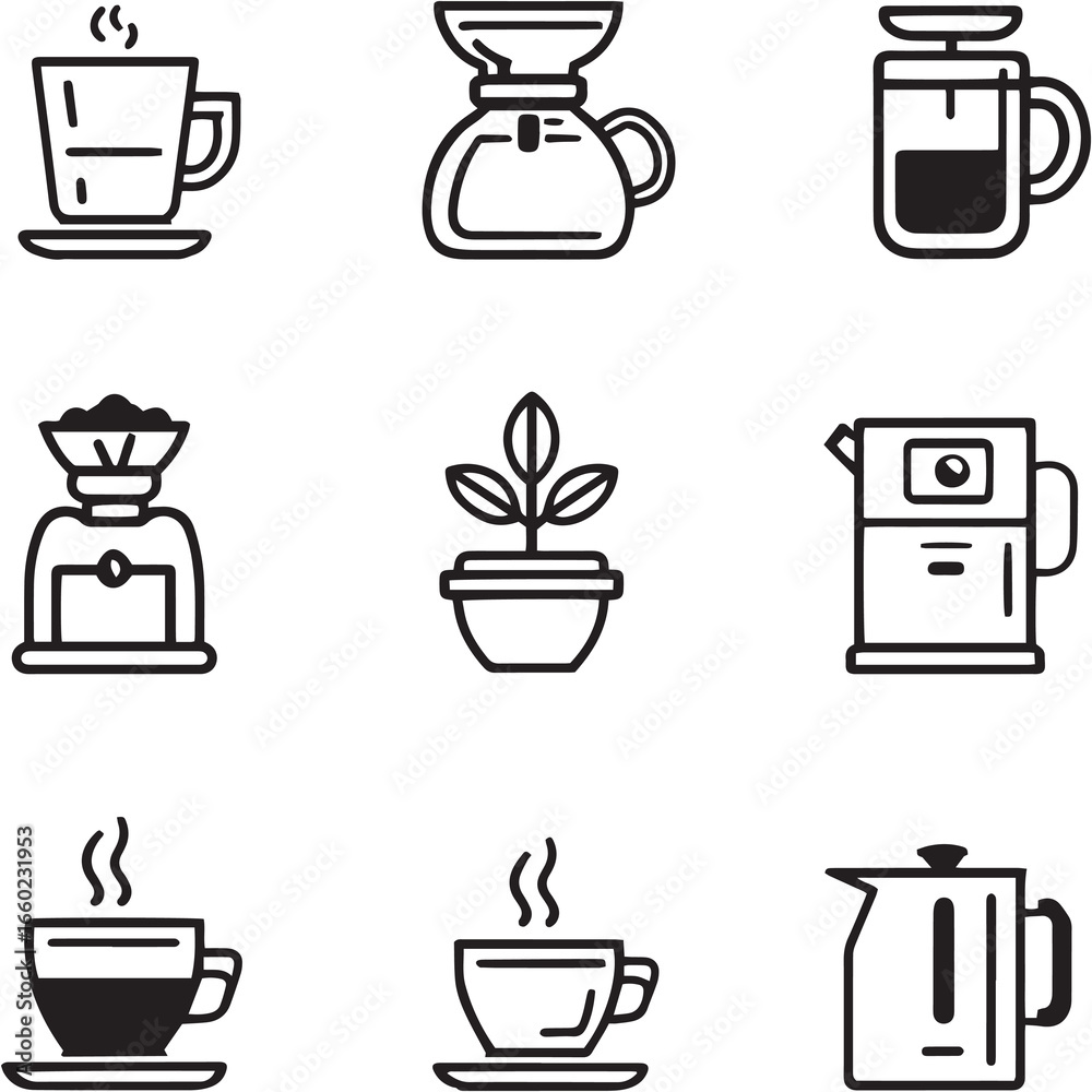 Decaf Coffee black Line Editable Icons set Decaf Coffee black Line Editable Icons set