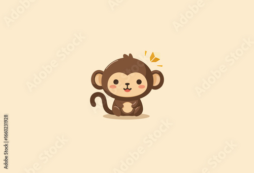 An adorable kawaii baby monkey character sitting happily, a charming and cute cartoon vector illustration perfect for children's books, mascots, or stickers.
