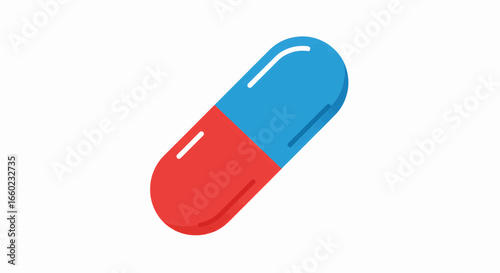 Illustrated Pharmaceutical Capsule Vector Icon for Health and Medical Concepts, Flat Design Style