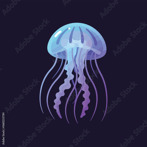Luminous Blue and Purple Jellyfish with Flowing Tentacles