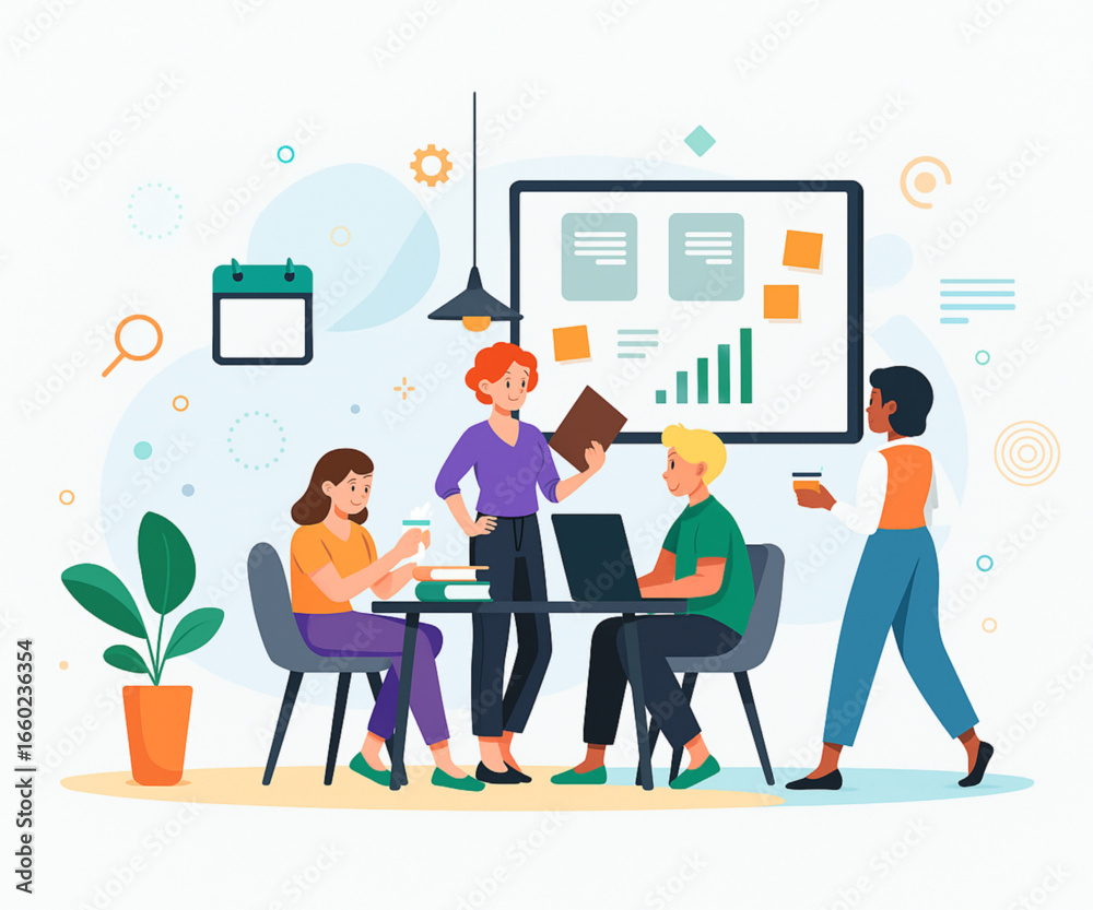 Collaborative team meeting discussing growth charts and ideas in a modern office setting Collaborative team meeting discussing growth charts and ideas in a modern office setting