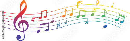 Vibrant rainbow music notes wave