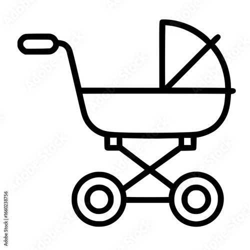 Baby pram stroller carriage vector line icon isolated
