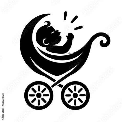 Black Baby Pram isolated Icon Design
