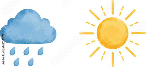 Rainy cloud sunny sky watercolor icons