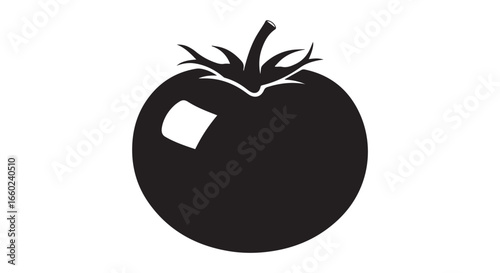 Vibrant red tomato illustration with green leaves and stem