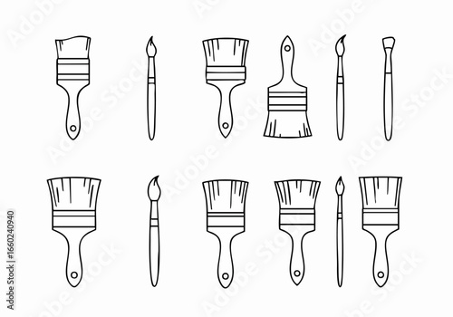 Collection of various outline paint and art brushes icons for creative projects and DIY home improvement.