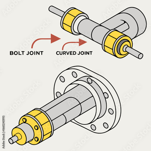 Diagram illustrating different types of pipe joints including a bolt joint and a curved pipe section