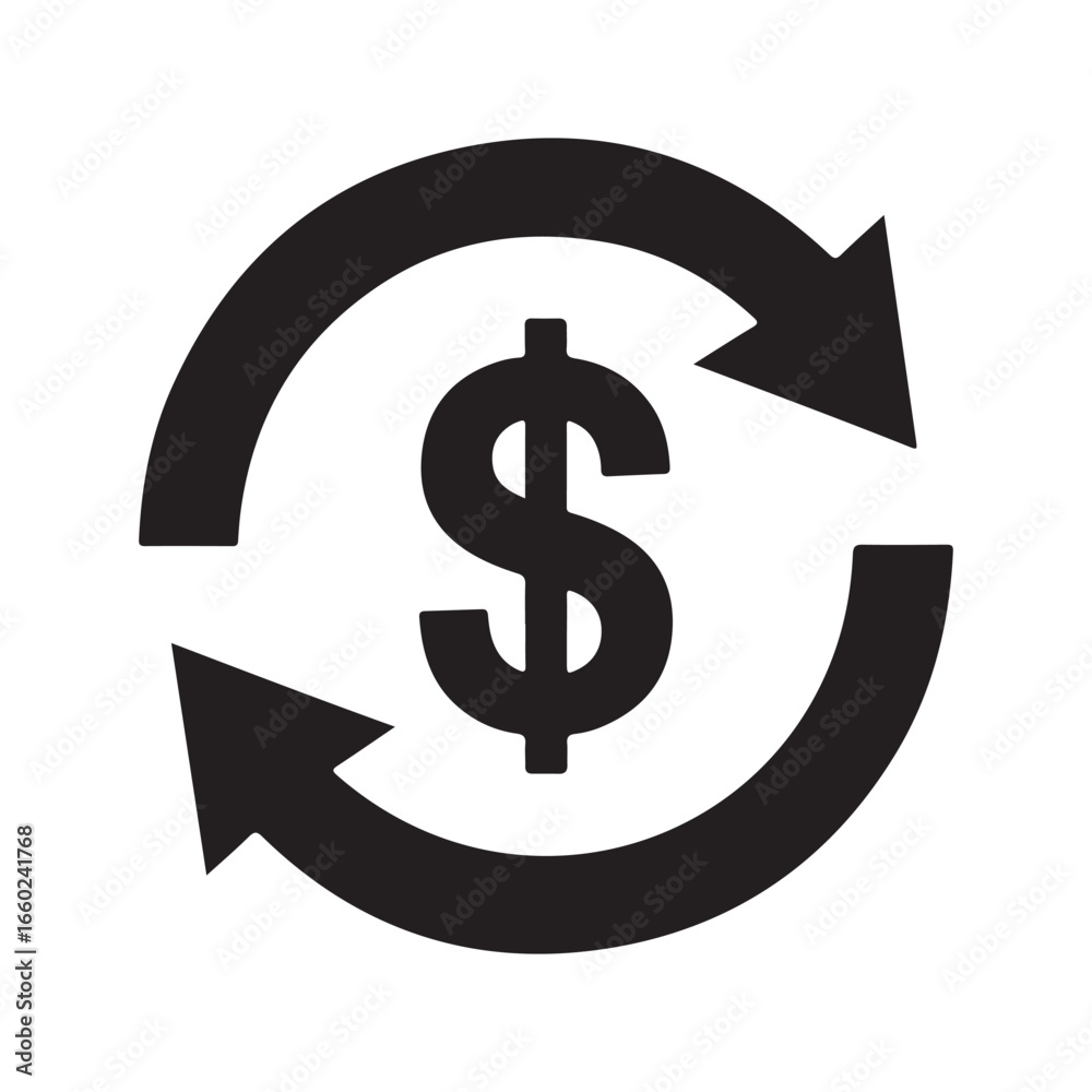 Obraz premium Black dollar sign with circular arrows currency money