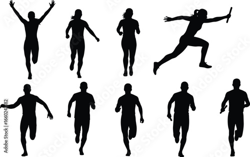 Dynamic Vector Silhouettes of Runners and Athletes in Multiple Action Poses for Sports, Fitness, Track, Competition, Exercise, and Athletic Design Projects