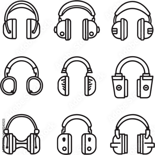 Ear Muffs black Line Editable Icons set