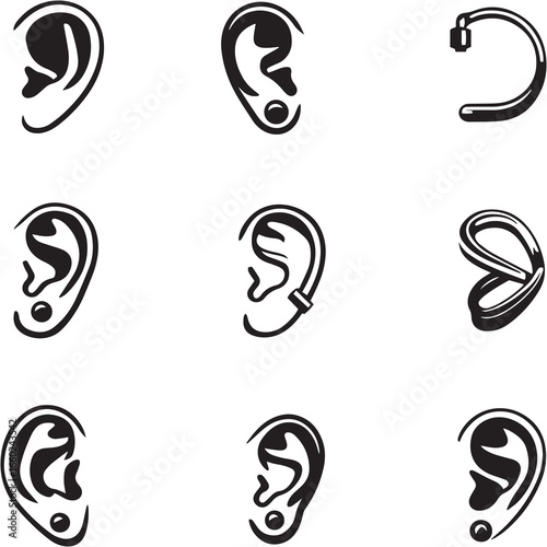 Ear Cuffs black Line Editable Icons set