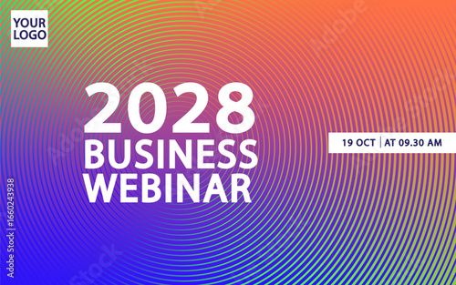 A modern abstract business webinar poster template with a vibrant radial background. This editable vector file is perfect for professional corporate event announcements and promotions.