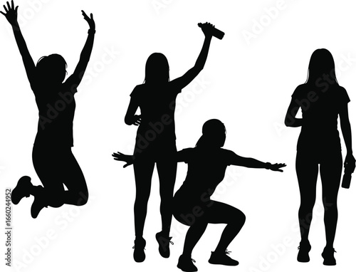 Active Fitness Silhouette Figures Performing Dynamic Exercise Poses with Gym Equipment Vector Illustration for Workout, Training, Sport, and Healthy Lifestyle Concepts