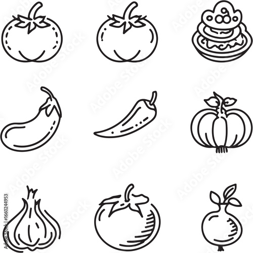 Eggplant Parmesan black Line Editable Icons set