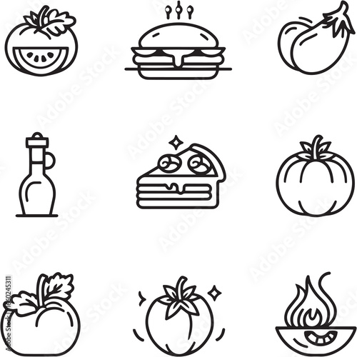 Eggplant Parmesan black Line Editable Icons set