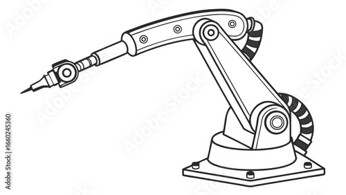 Industrial robot arm with a pointed tool for manufacturing and automation tasks