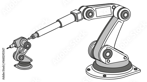 Industrial robotic arm with articulated joints and gripper for manufacturing and automation tasks