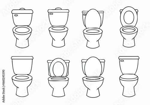 Toilet Bowl Line Art Icon Set: Clean Vector Illustrations for Restroom and Plumbing Concepts