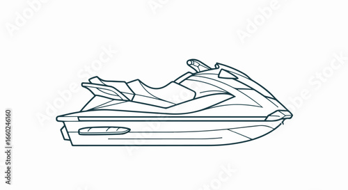 A black and white line drawing of a modern jet ski in side profile.