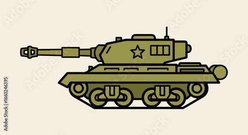 Cartoon military tank illustration with star on turret.