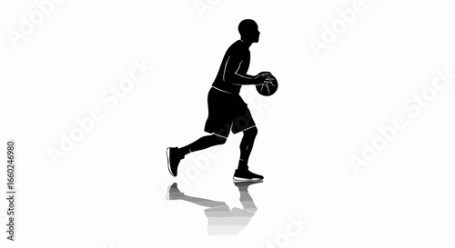 Silhouette of Basketball Player Dribbling the Ball.