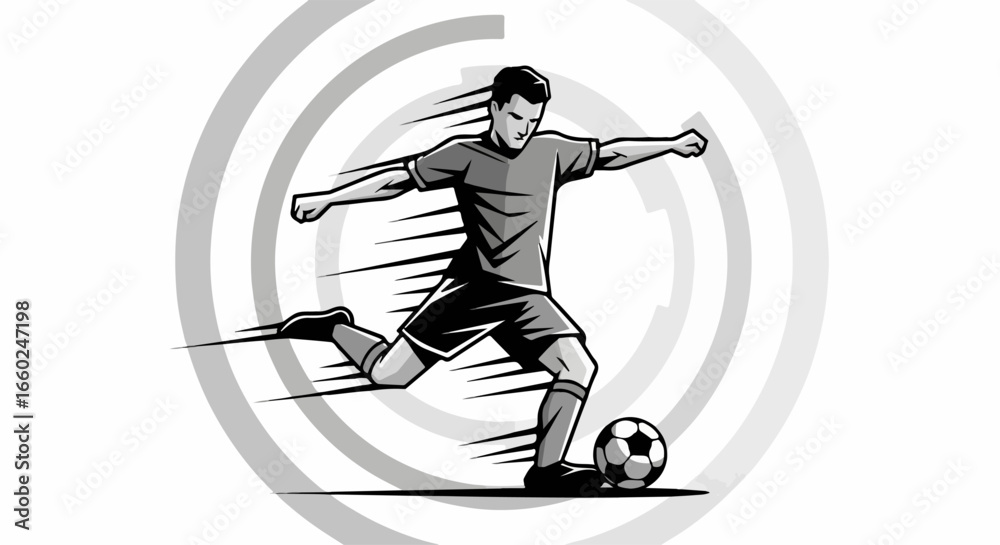 Fototapeta premium Dynamic Soccer Player in Action Kicking Ball.