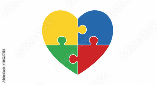 Colorful Puzzle Heart Symbolizing Unity, Connection, and Love.