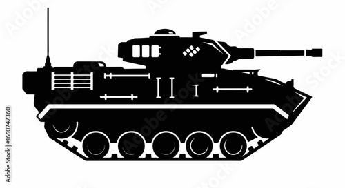 Silhouette of a Military Tank, Armored Vehicle, Combat Machine.