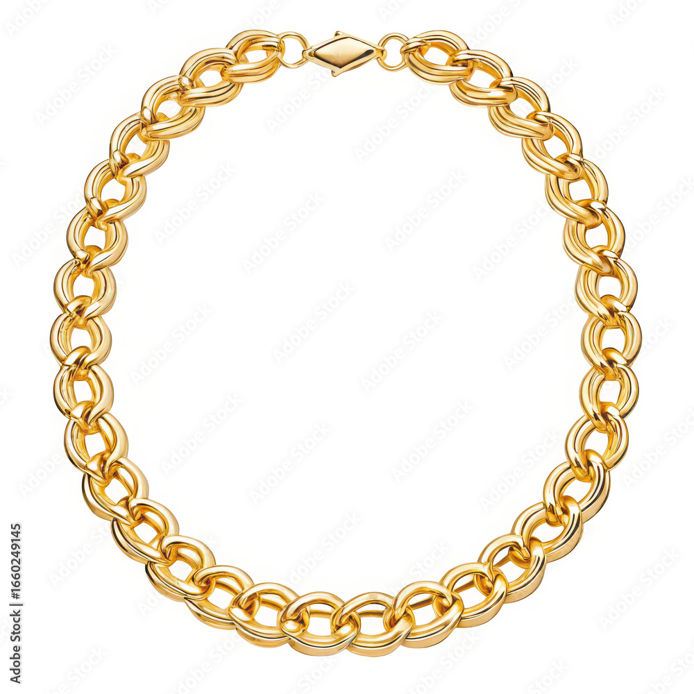 Obraz premium Elegant gold chain bracelet with interlocking circular links isolated on transparent background